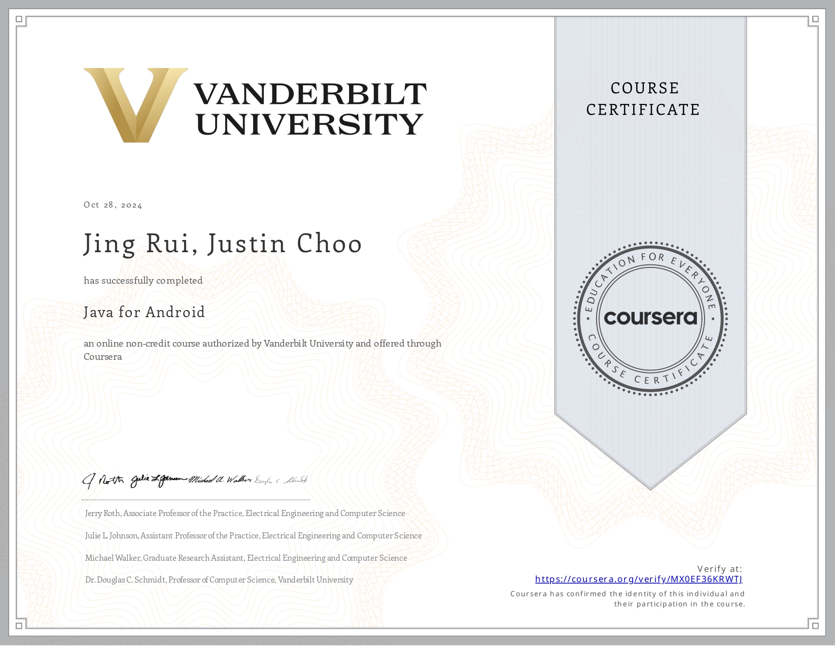 Java for Android Certificate